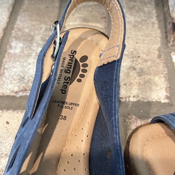 🔷️ Spring Step 🔷️ BLUE Leather Slingback Wedge Sandel SIZE 38 - Picture 4 of 8
